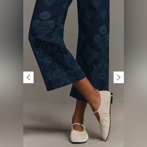 Anthropologie Maeve Colette Floral Print Denim Pants 32 Wide Leg High Rise - Picture 4 of 11